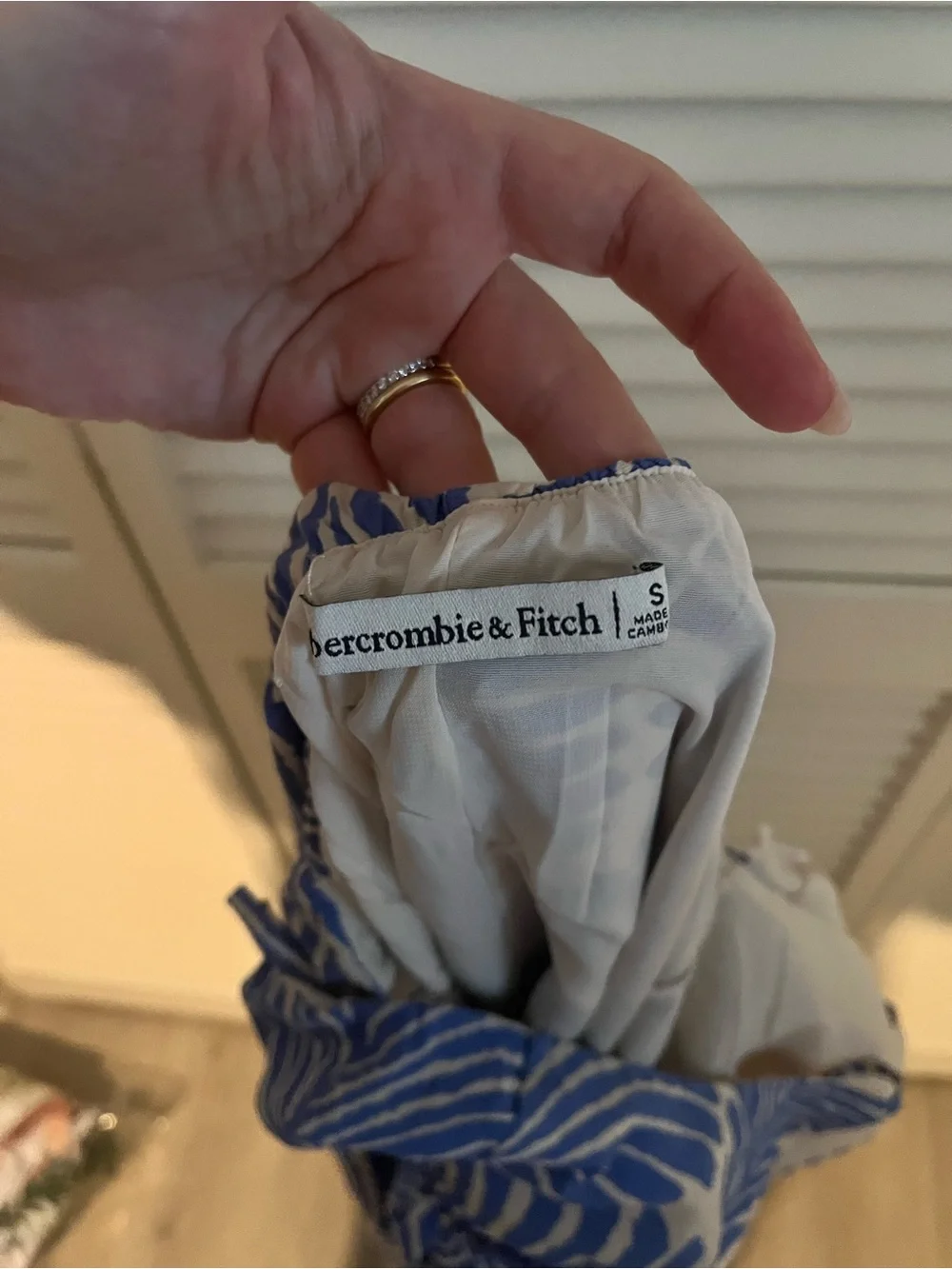 Abercrombie & Fitch Palm Leaf Backless Cami Maxi Dress (Size S, Blue/Cream)